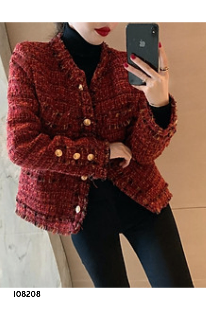 Áo khoác dạ đỏ lót lông