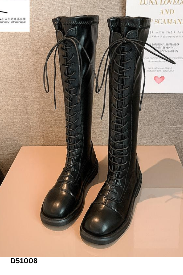 Boots đùi đen xỏ dây