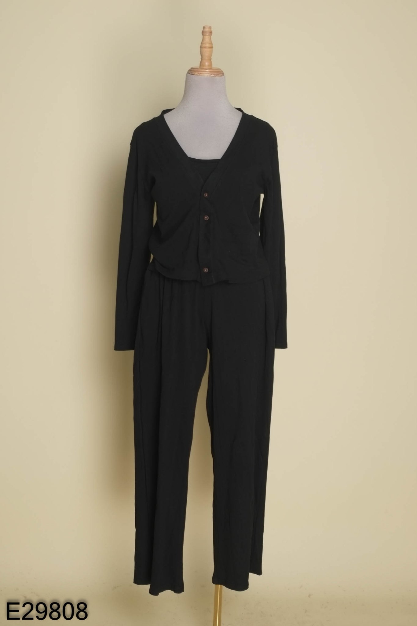 SET thun đen áo bra + cardigan thun + quần dài