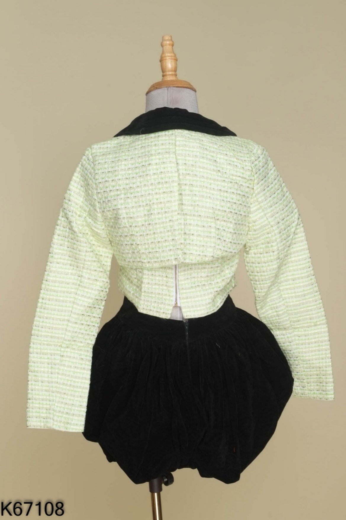 NEWTAG Set 3 món Áo khoác dạ xanh + áo quây + chân váy bí