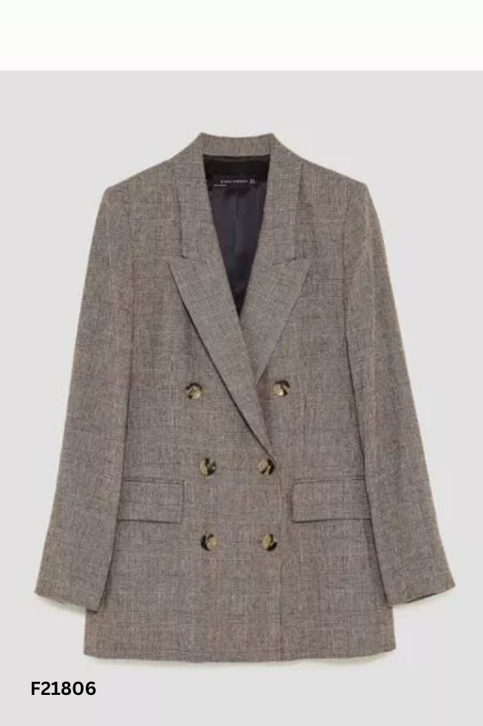 Áo blazer ZARA nâu kẻ dáng dài