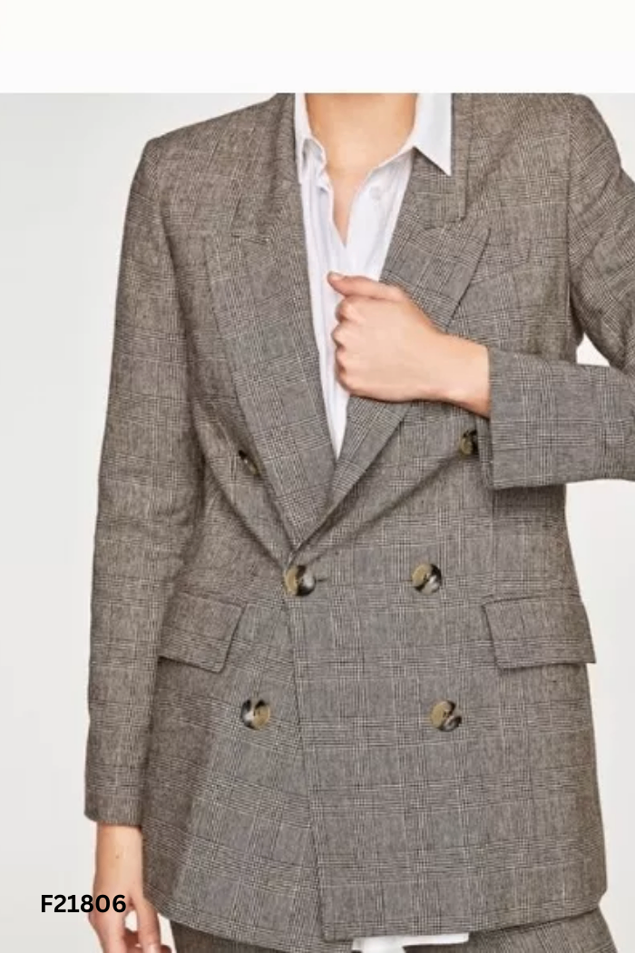 Áo blazer ZARA nâu kẻ dáng dài