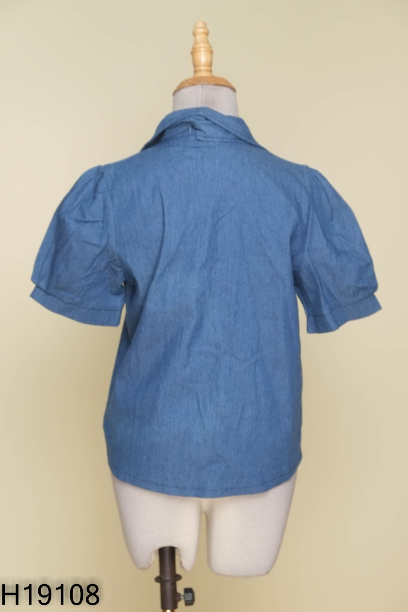 NEWTAG Áo jeans xanh thắt nơ