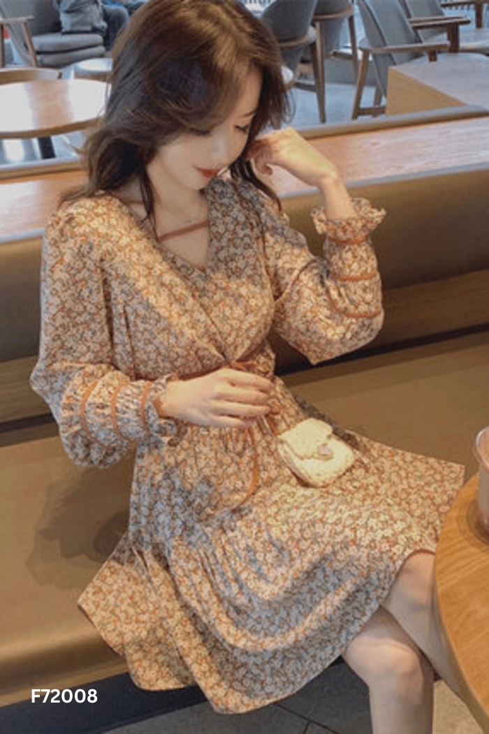 Váy nhỡ hoa nhí xanh nâu