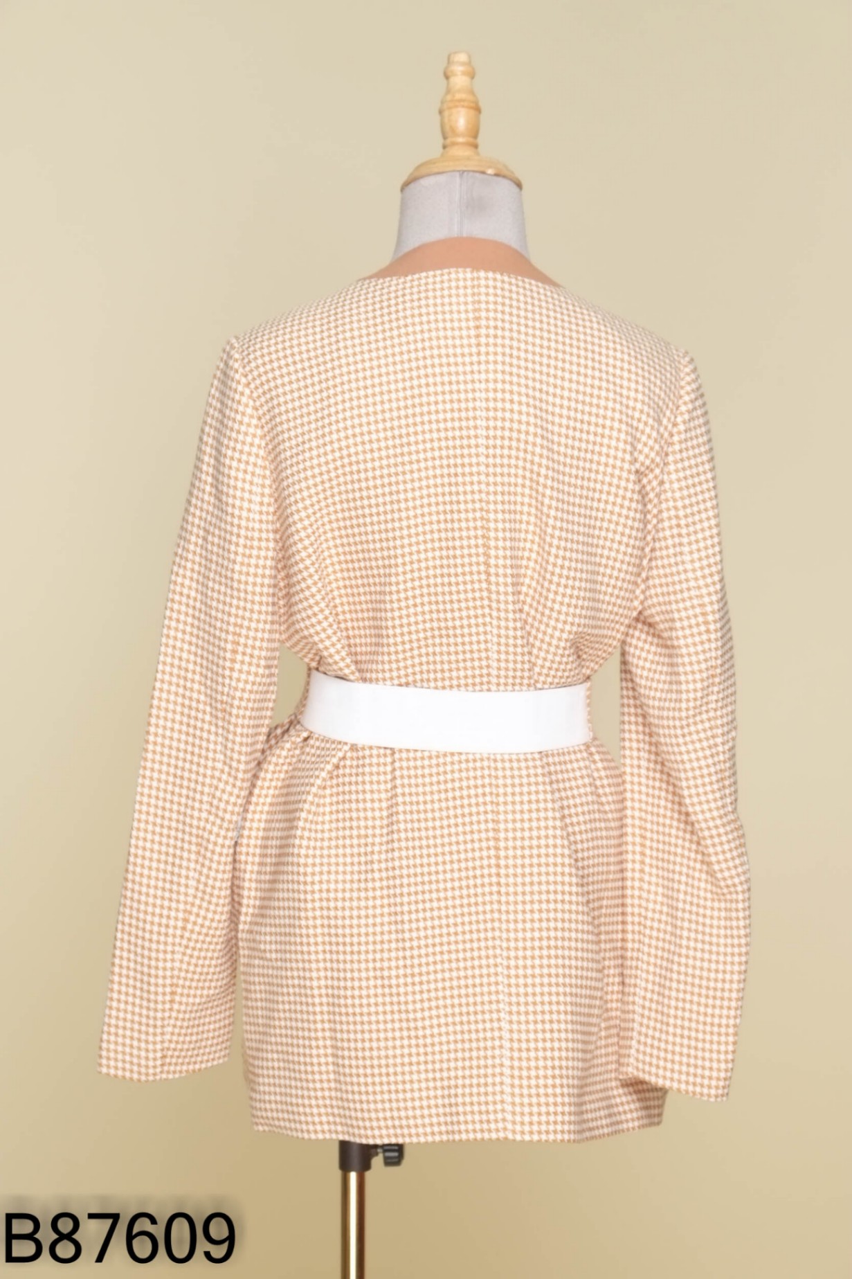 NEWTAG Váy EMSPO dạ tweed vàng nâu phối be