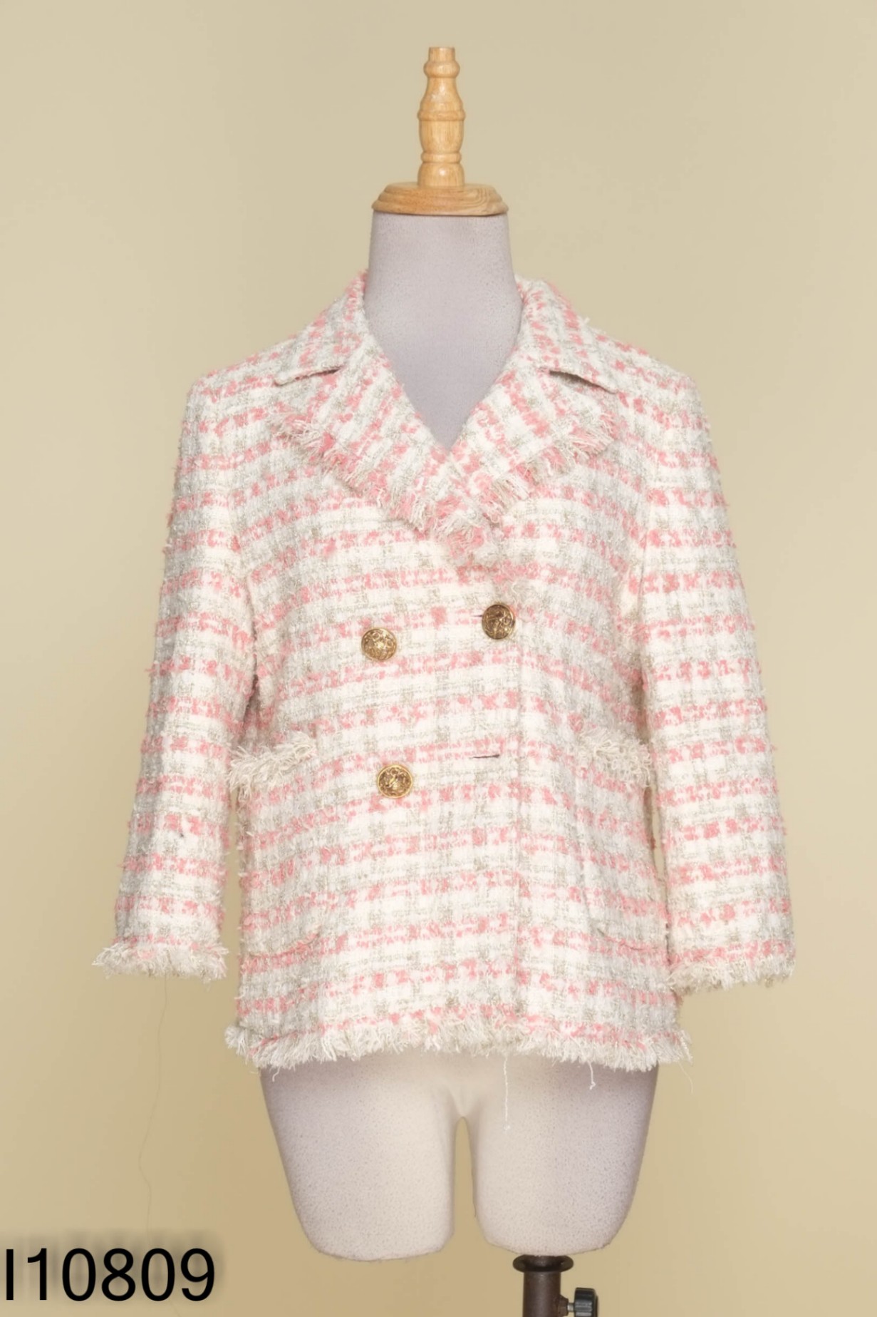 Áo khoác dạ tweed be phối hồng