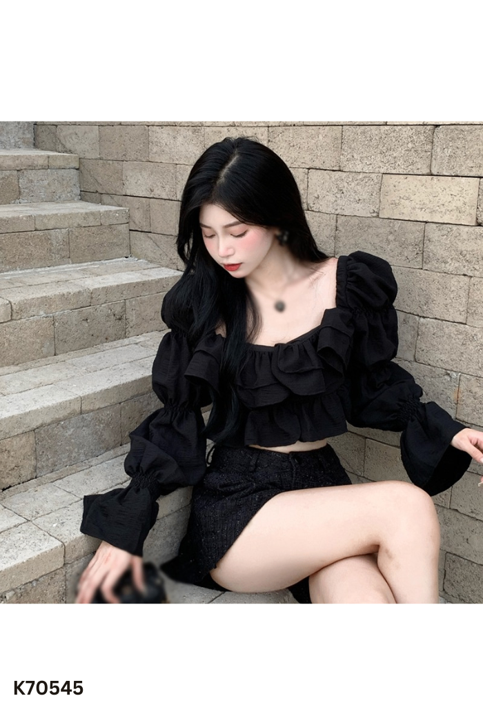 Áo croptop đen chun