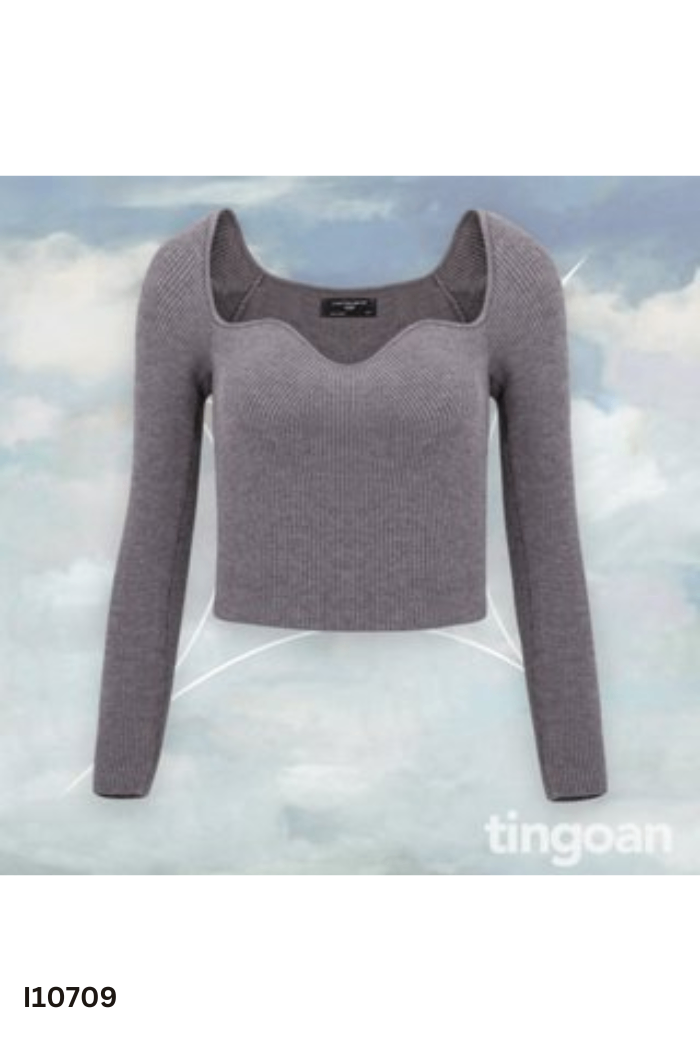 Áo TINGOAN len xám đậm cổ vuông