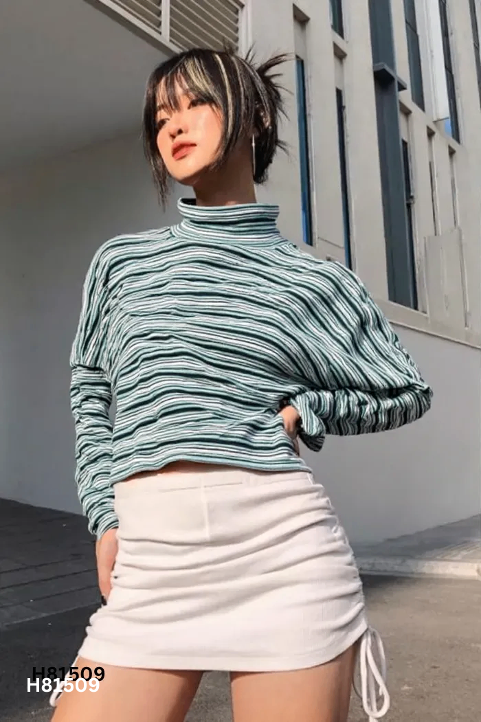 Áo CHICBAE21 xanh kẻ đen trắng