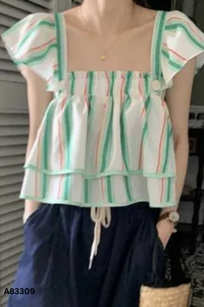 Áo babydoll kẻ xanh