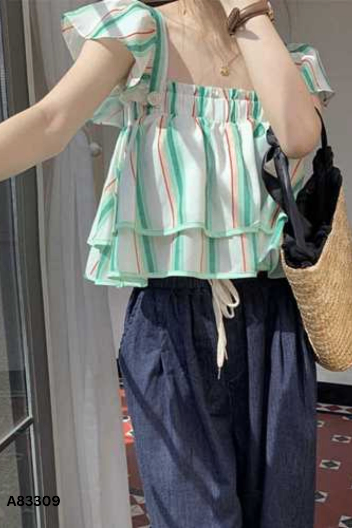 Áo babydoll kẻ xanh