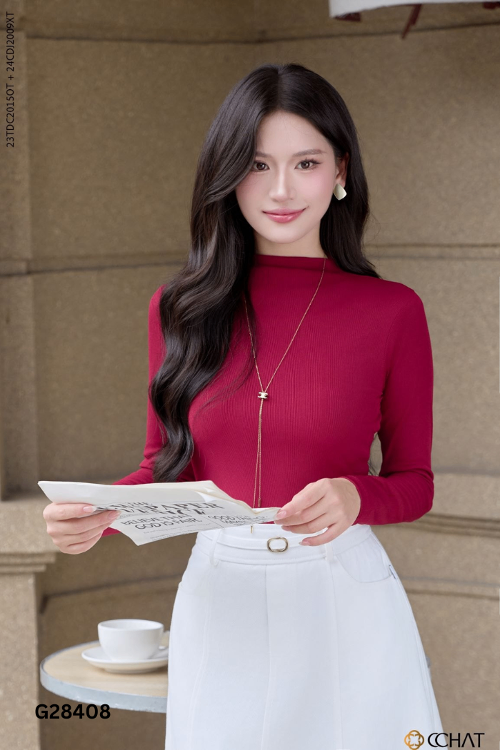 Áo C'CHAT thun tăm đỏ đô
