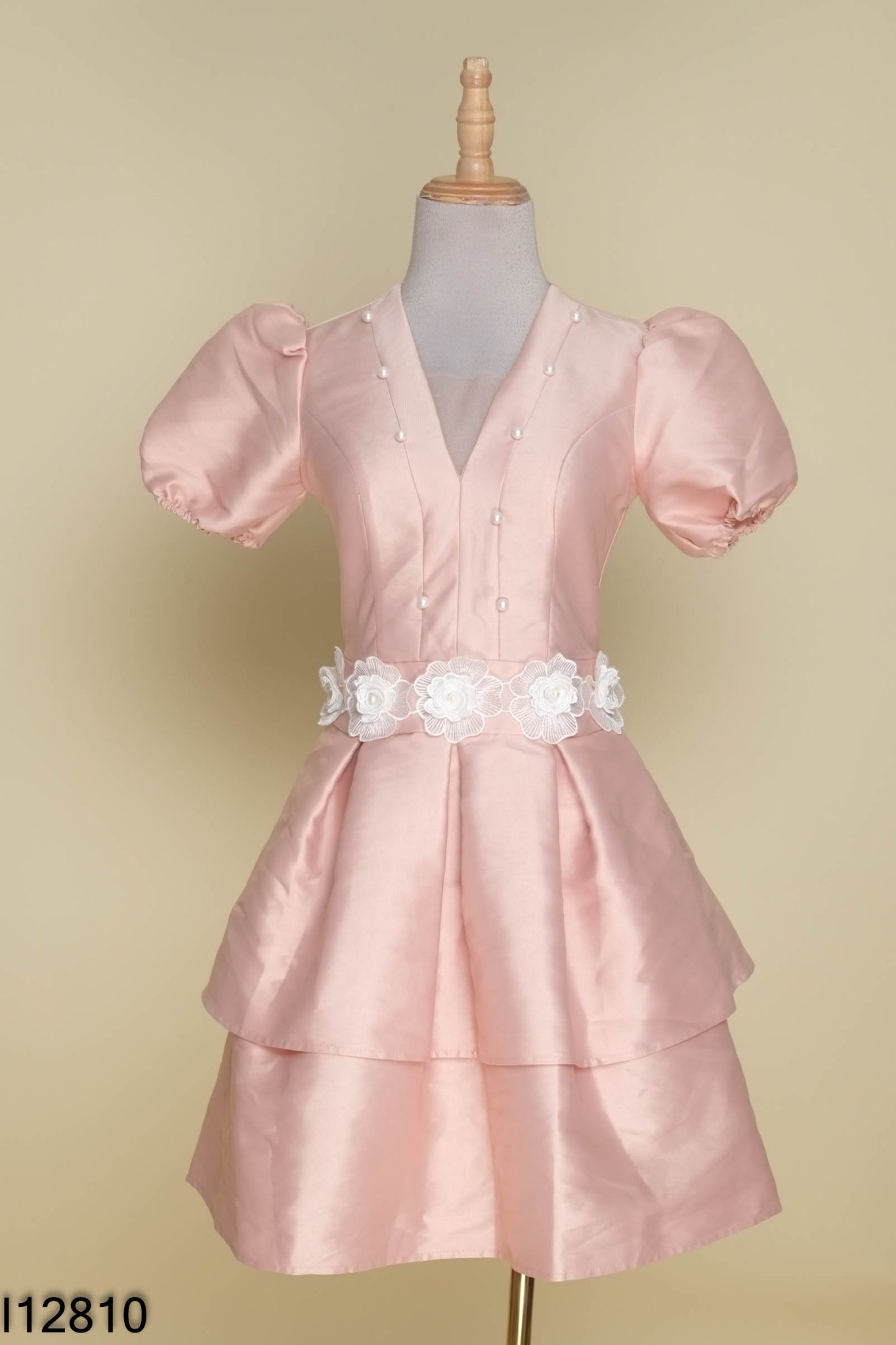 Váy ALICE taffta hồng hoa trắng
