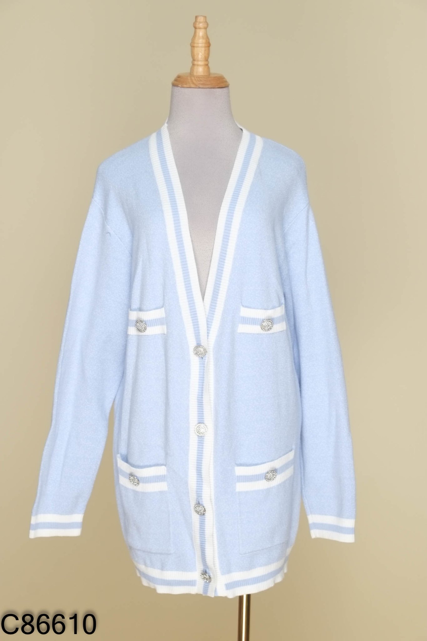 Cardigan TINGOAN xanh viền trắng