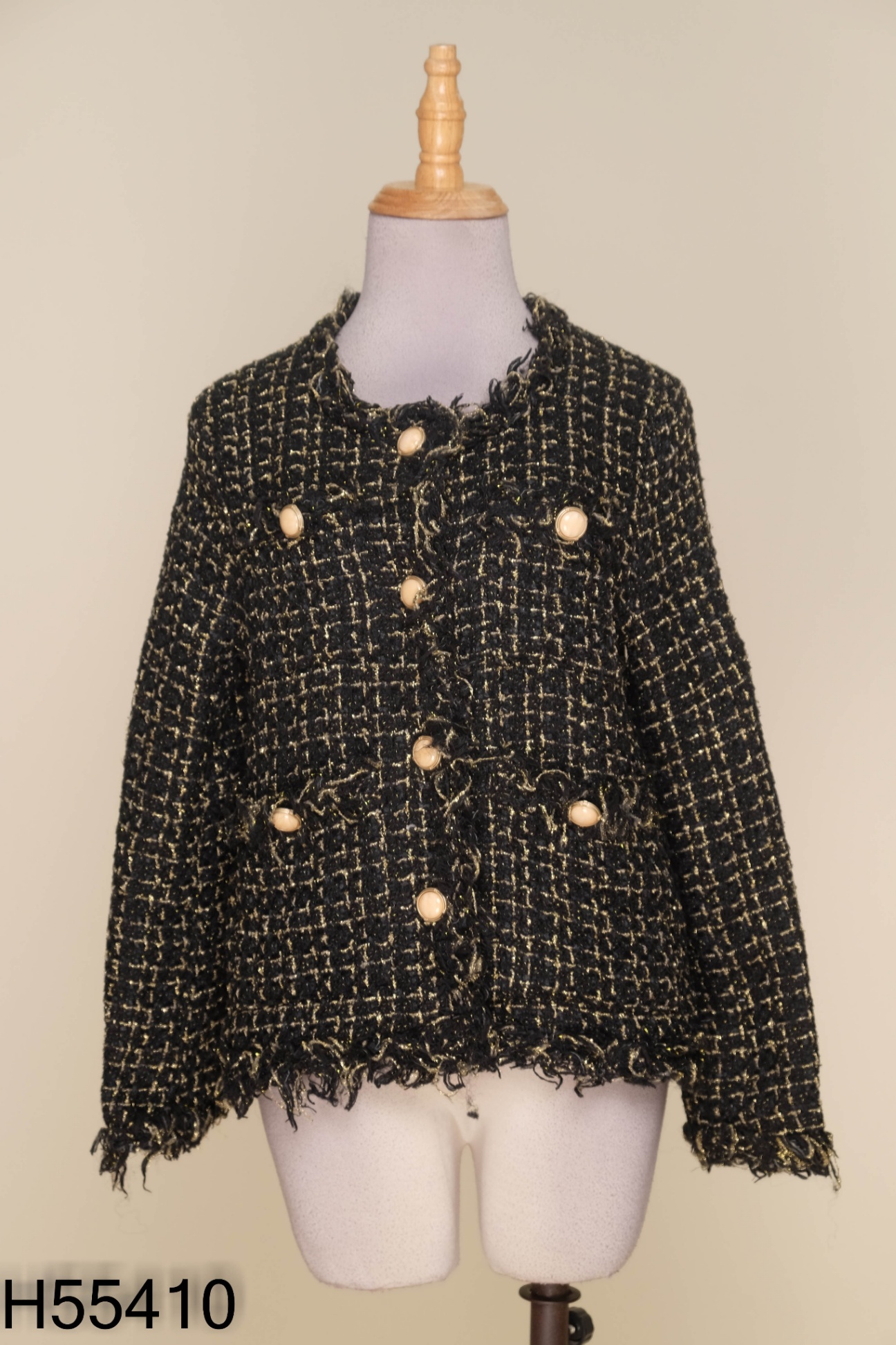 Áo daạ tweed đen kẻ vàng