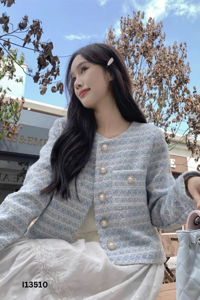 Áo dạ tweed xanh trắng