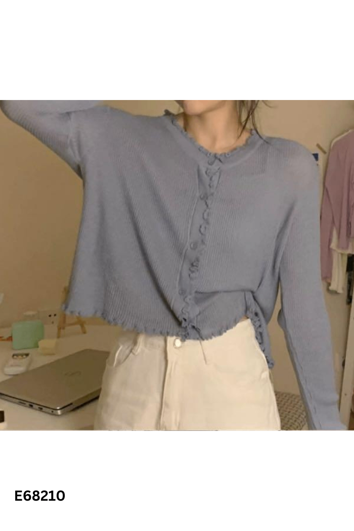 Cardigan len xanh viền bèo