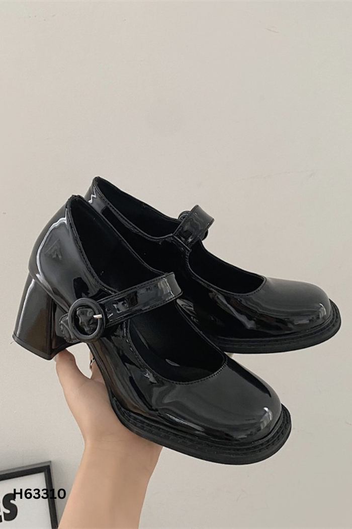Giày da đen cao gót 8P