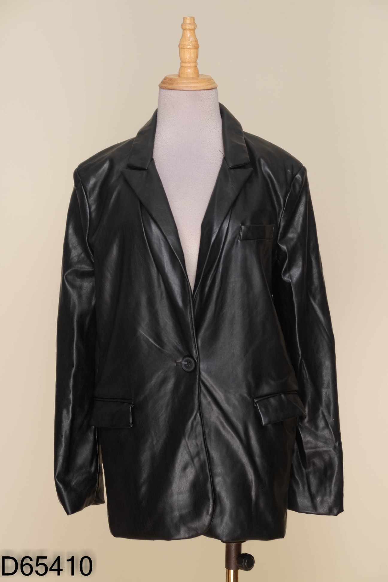 Áo blazer da mềm đen