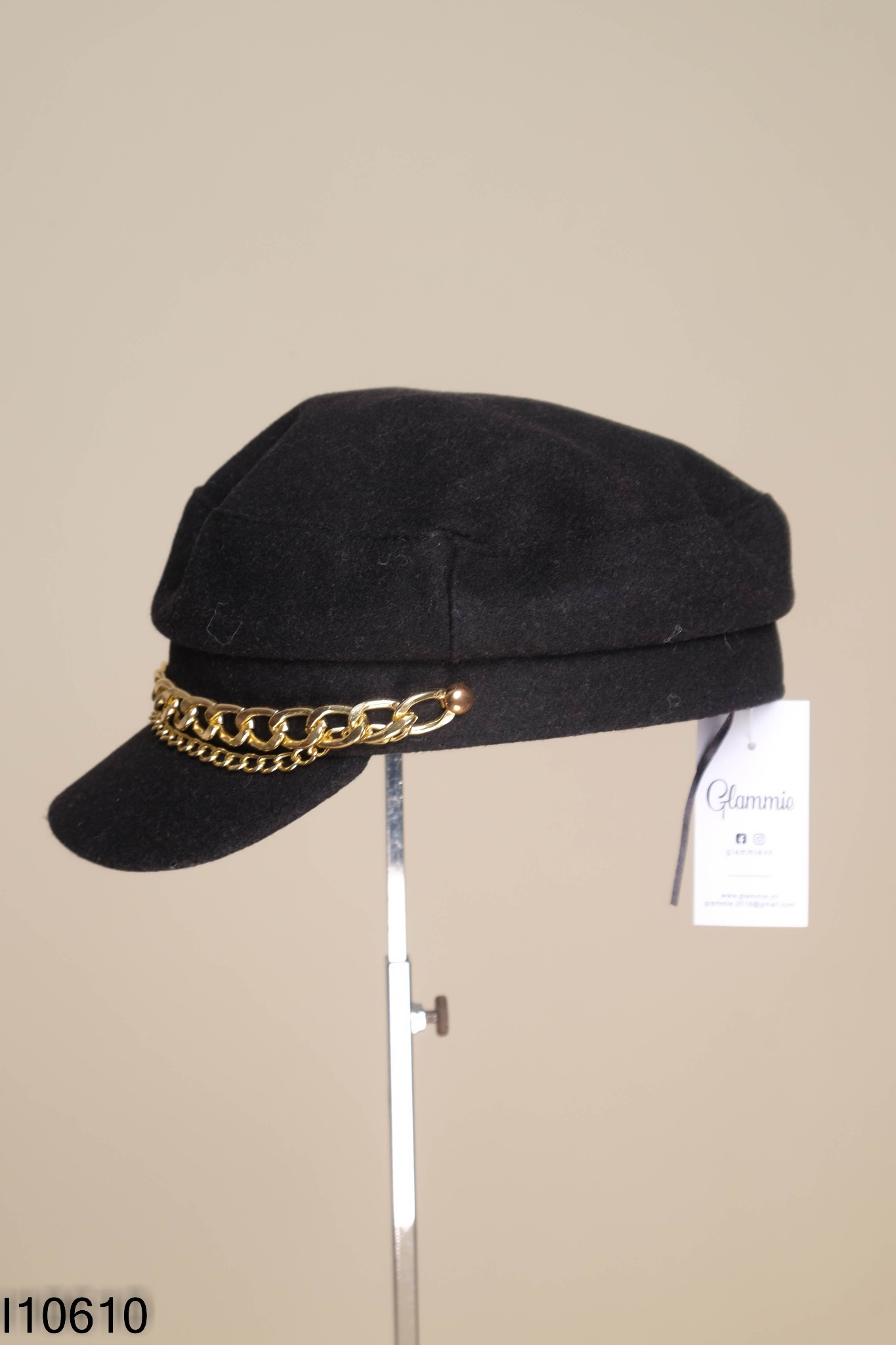 Mũ beret dạ đen xích vàng
