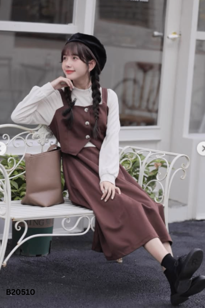 Váy nâu phối be