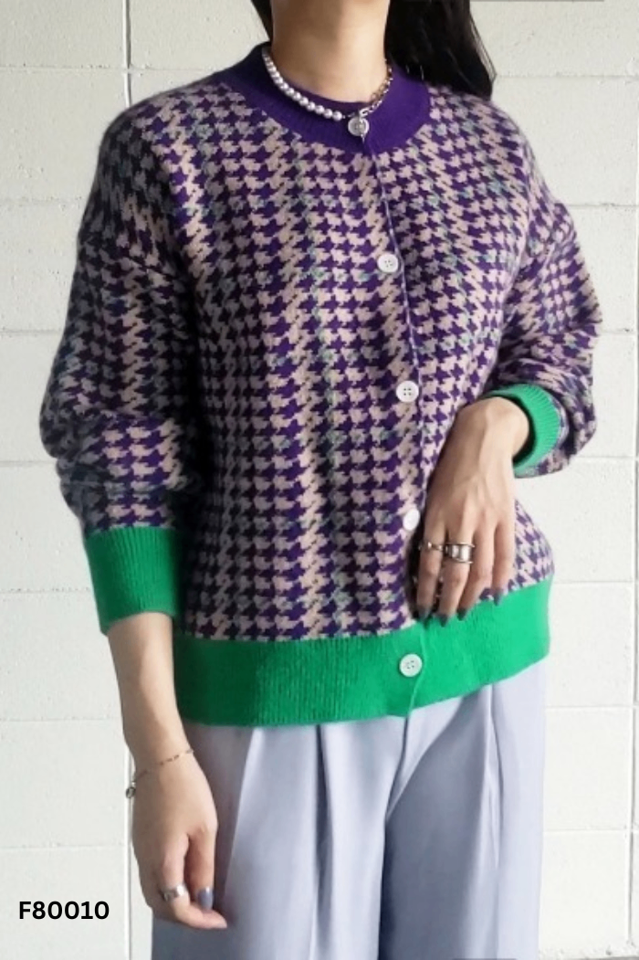 Cardigan len tím phối be