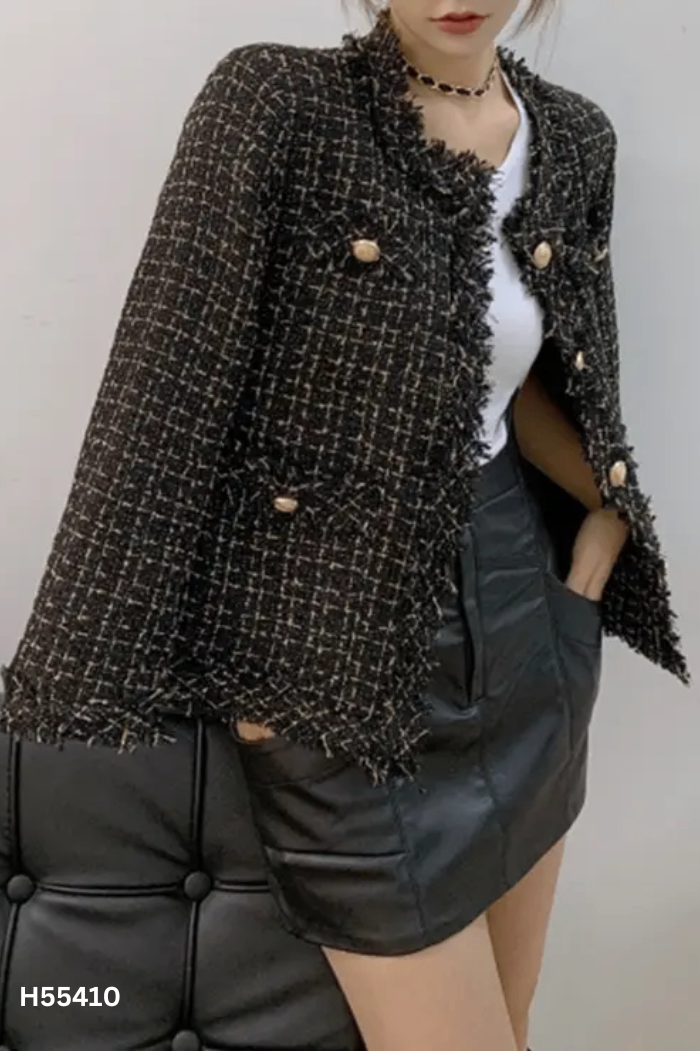 Áo daạ tweed đen kẻ vàng
