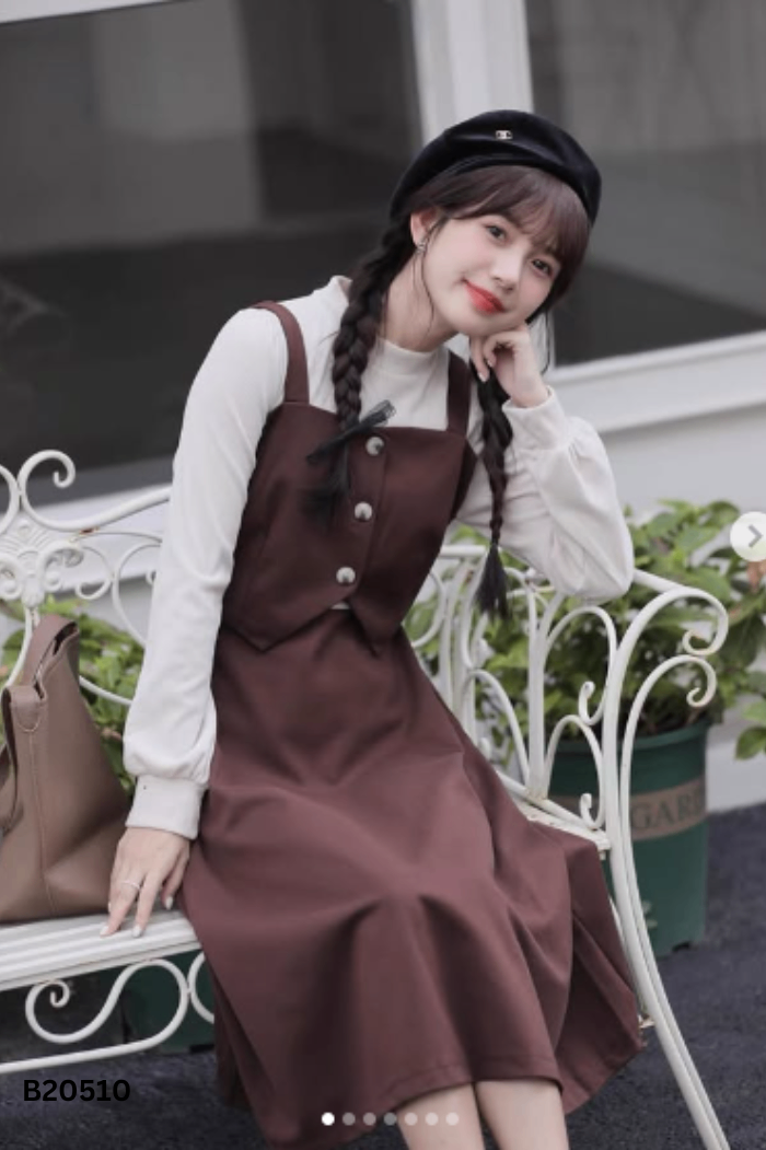Váy nâu phối be