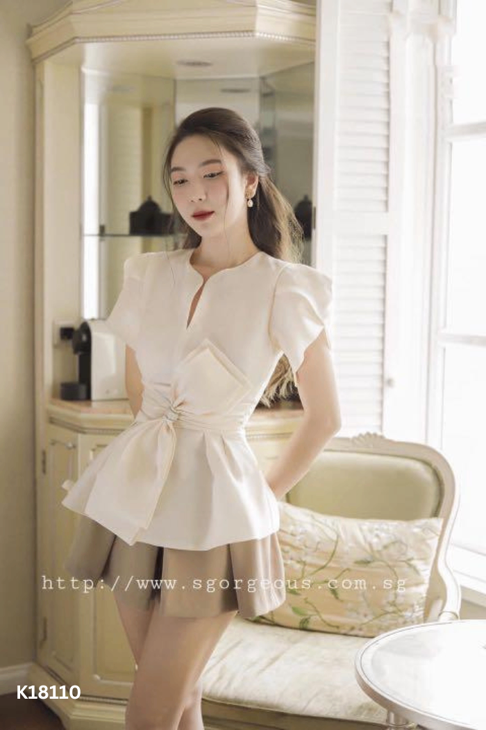 NEWTAG Áo tơ be LAMSTUDIO phối nơ