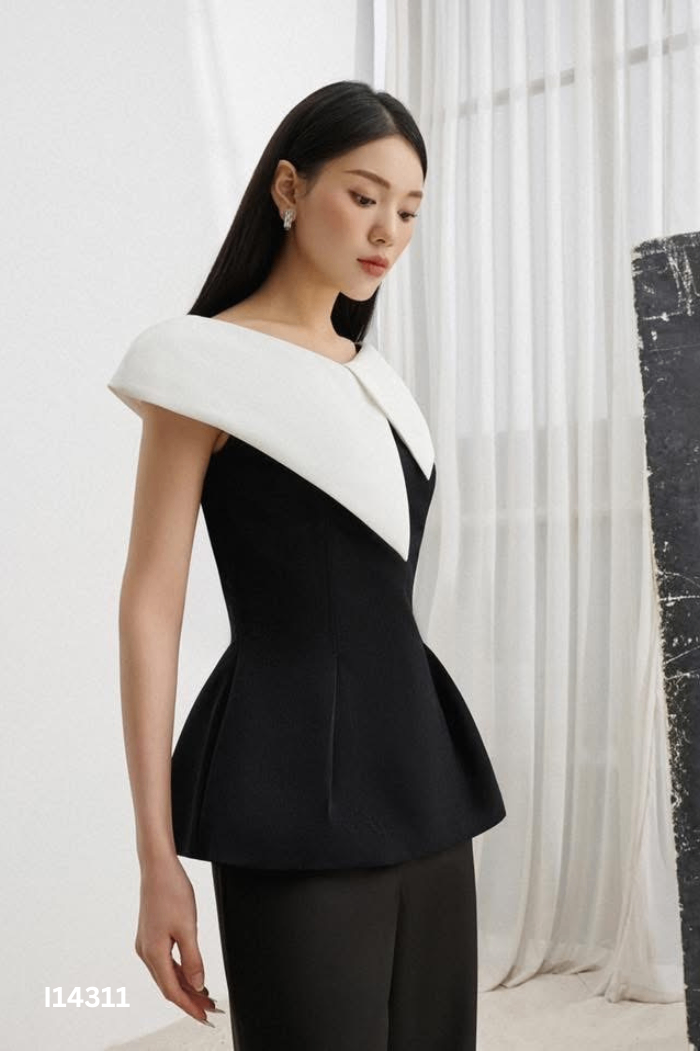 Áo EEGEN CLOTHING đen cổ trắng
