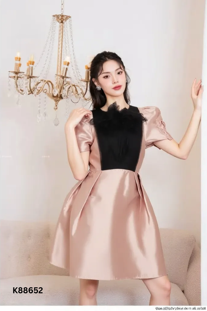 váy nâu phối cổ đen