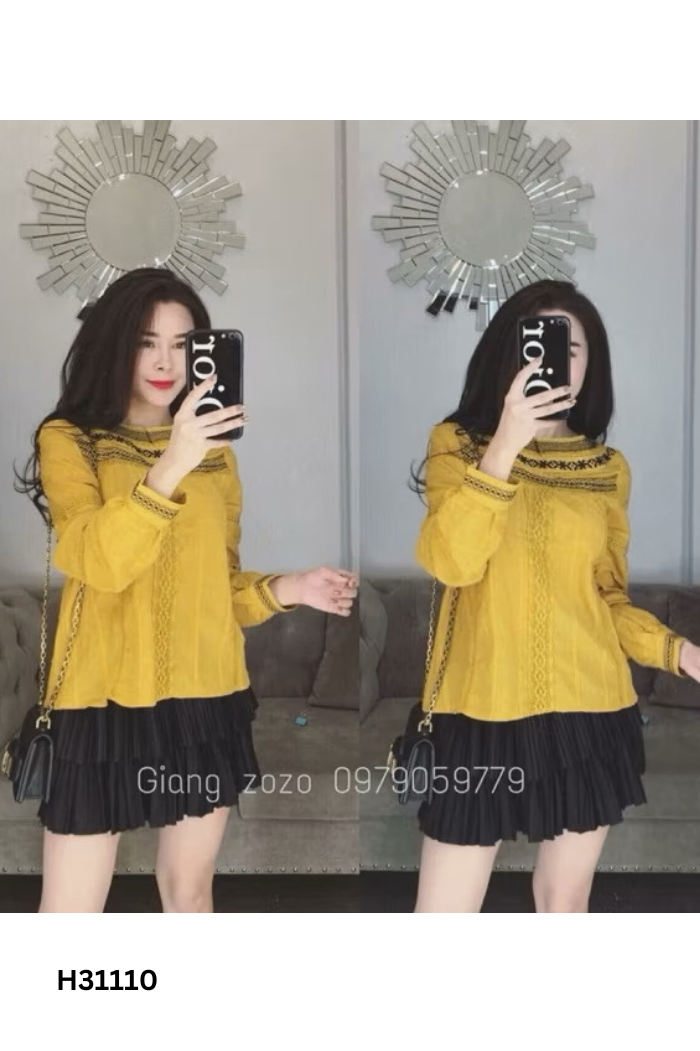 Áo vàng thêu họa tiết đen