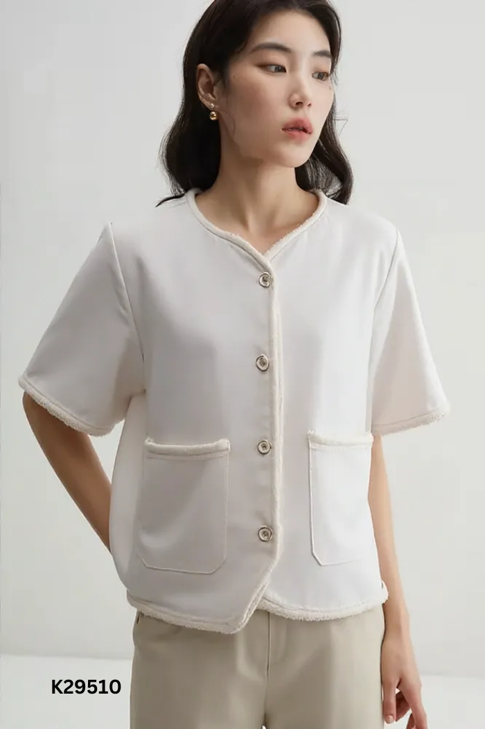 Áo be trơn phối túi