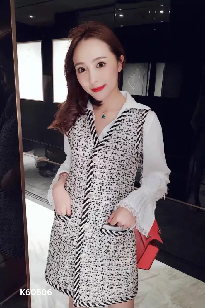Váy áo gile dạ đen trắng