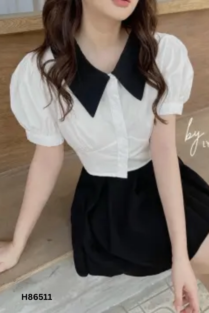 NEWTAG Áo trắng THE BASIC cổ đen