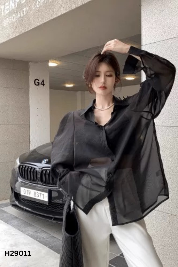 Áo sơ mi SHEIN organza đen