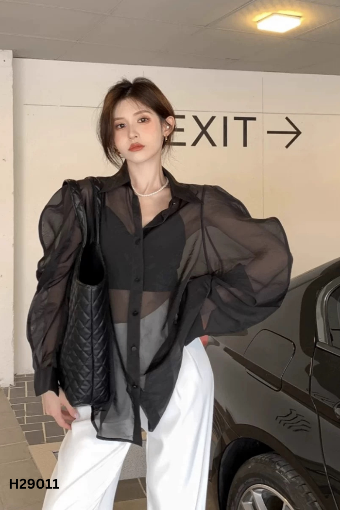 Áo sơ mi SHEIN organza đen
