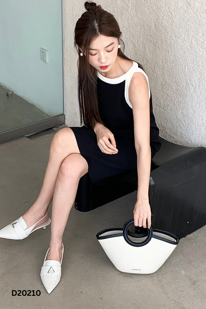 Váy sát nách đen viền be