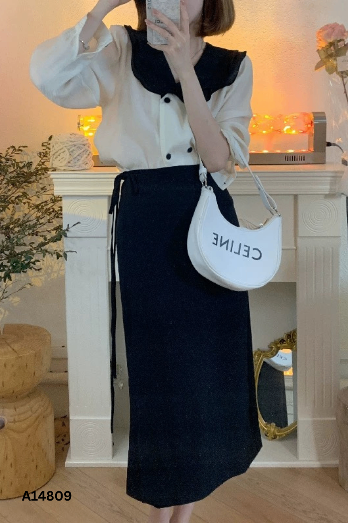 Áo sơ mi MAY BY MÂY trắng cổ đen