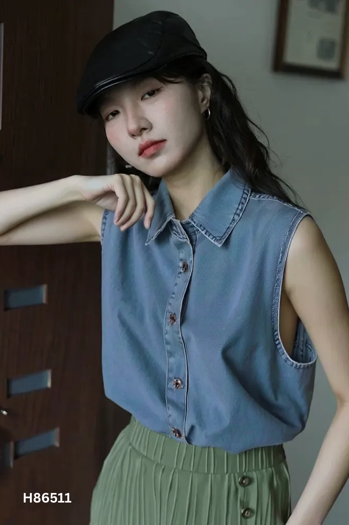 NEWTAG Áo sát nách jeans xanh