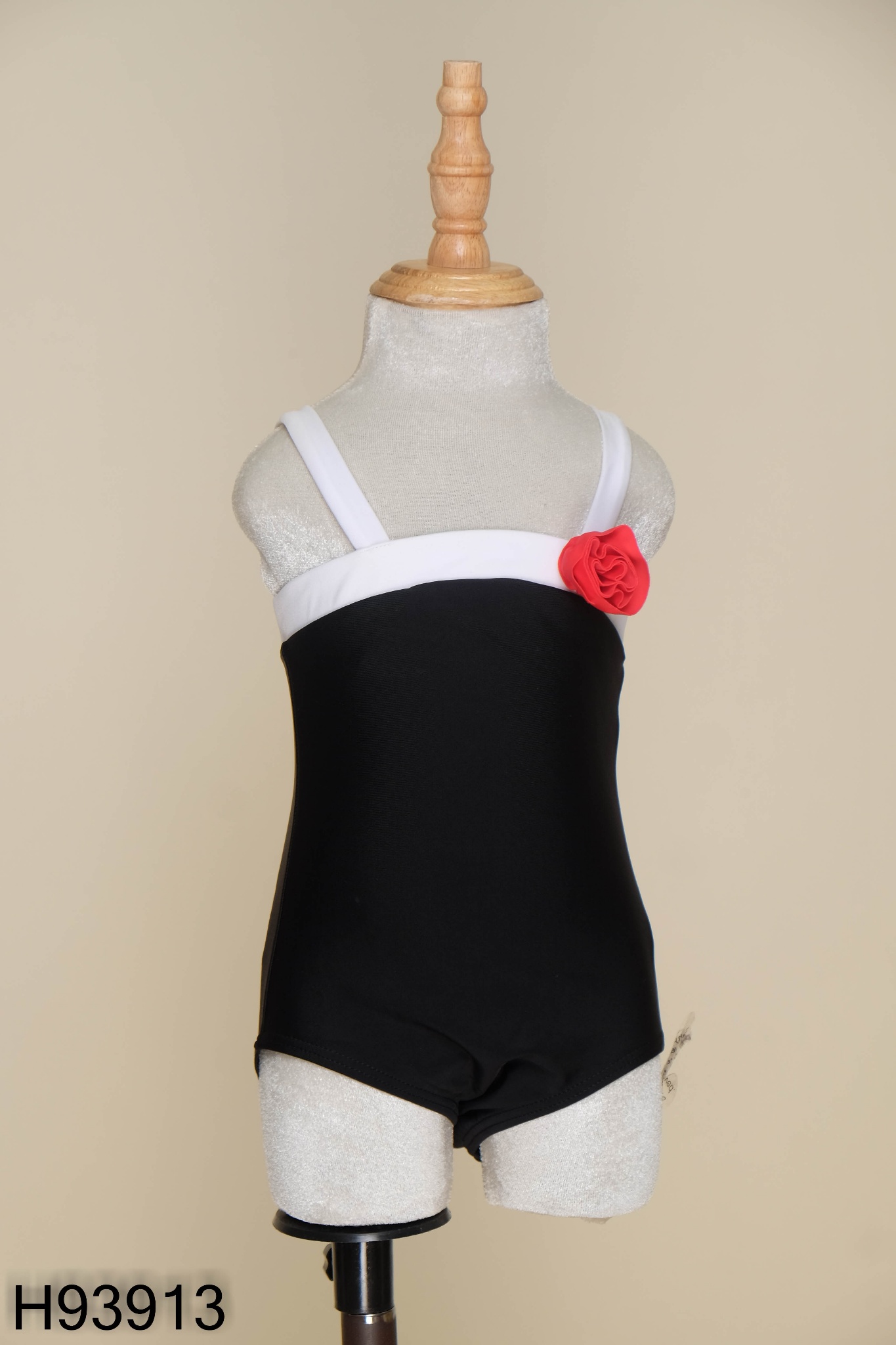NEWTAG Bikini đen viền trắng đính hoa KIDS