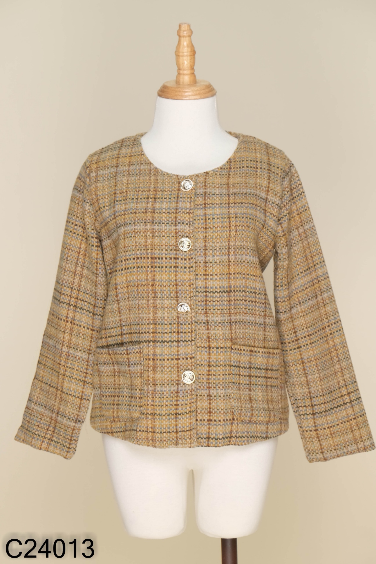 NEWTAG Áo khoác dạ tweed vàng xanh