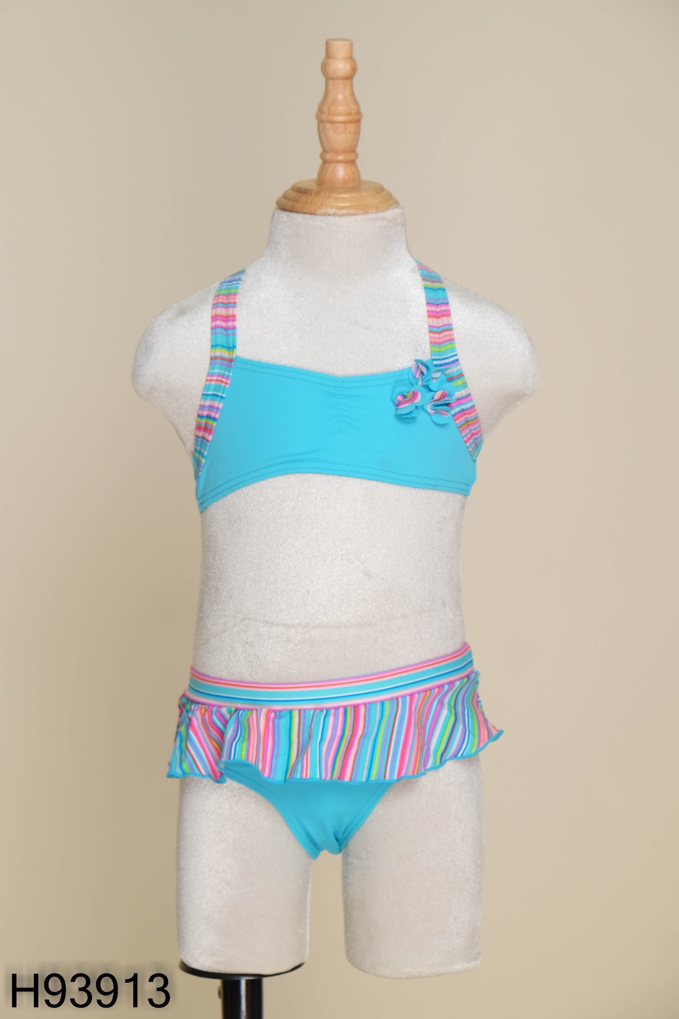 NEWTAG SET Bikini xanh phối hồng kẻ KIDS