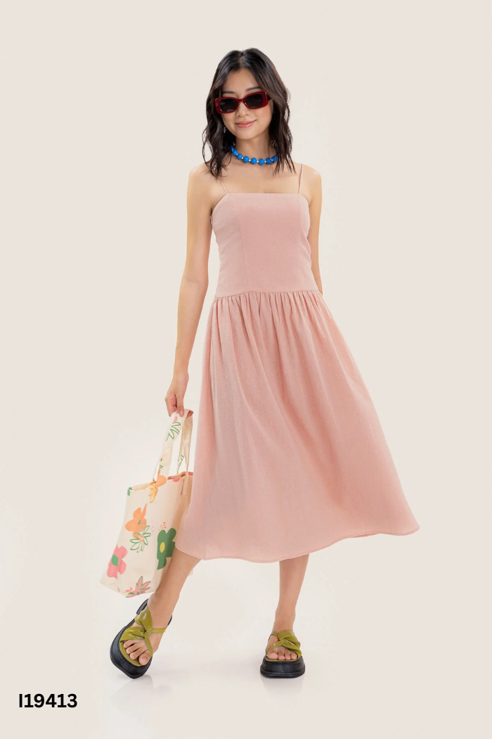 NEWTAG Váy LIBE linen hồng xòe
