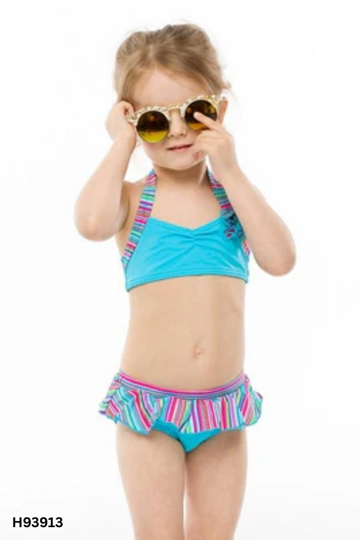 NEWTAG SET Bikini xanh phối hồng kẻ KIDS