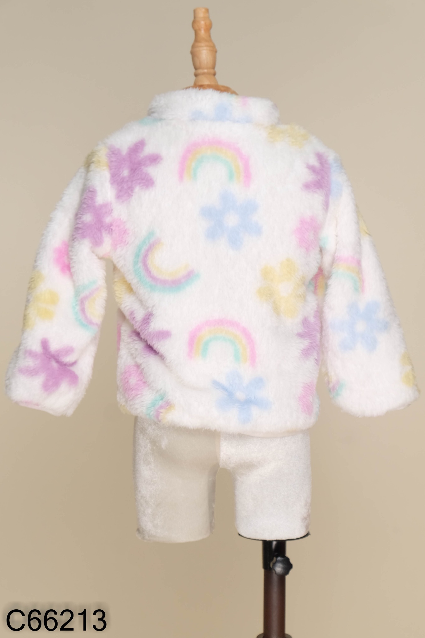 Áo khoác lông trắng họa tiết KIDS