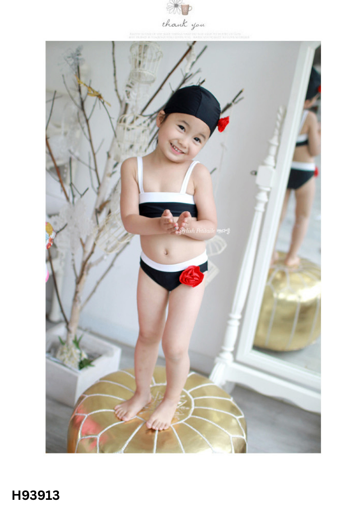 NEWTAG SET Bikini đen phối be đính hoa KIDS