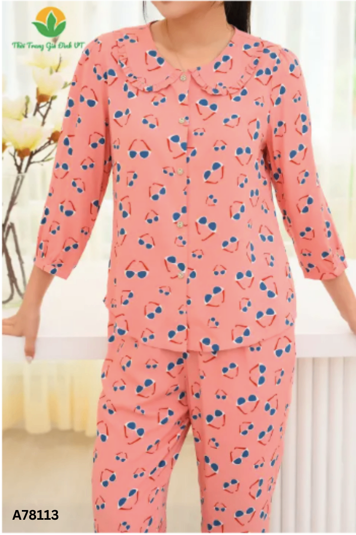 SET Đồ ngủ hồng cam họa tiết kính
