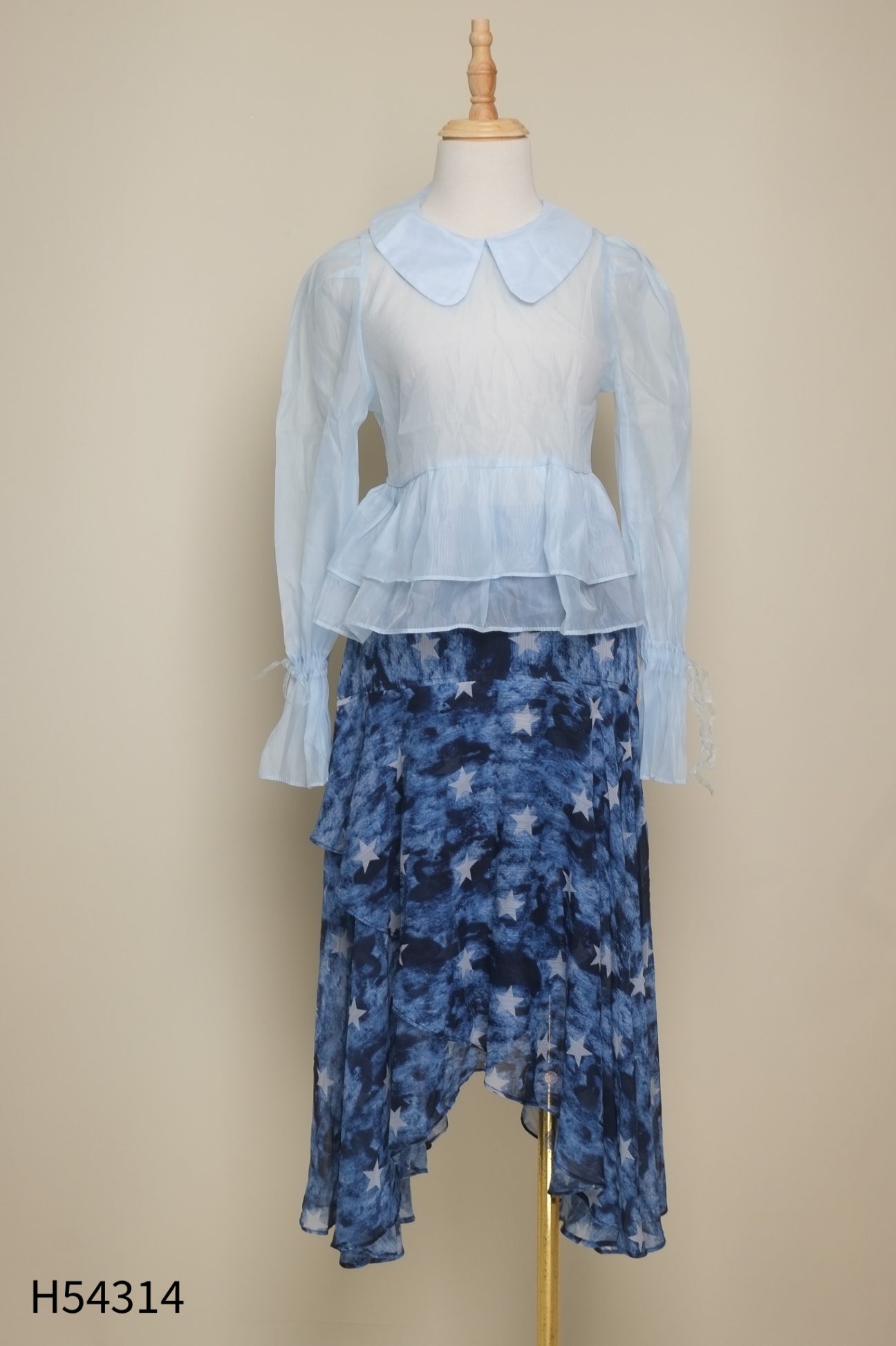 SET Áo chiffon xanh + chân váy xếp tầng
