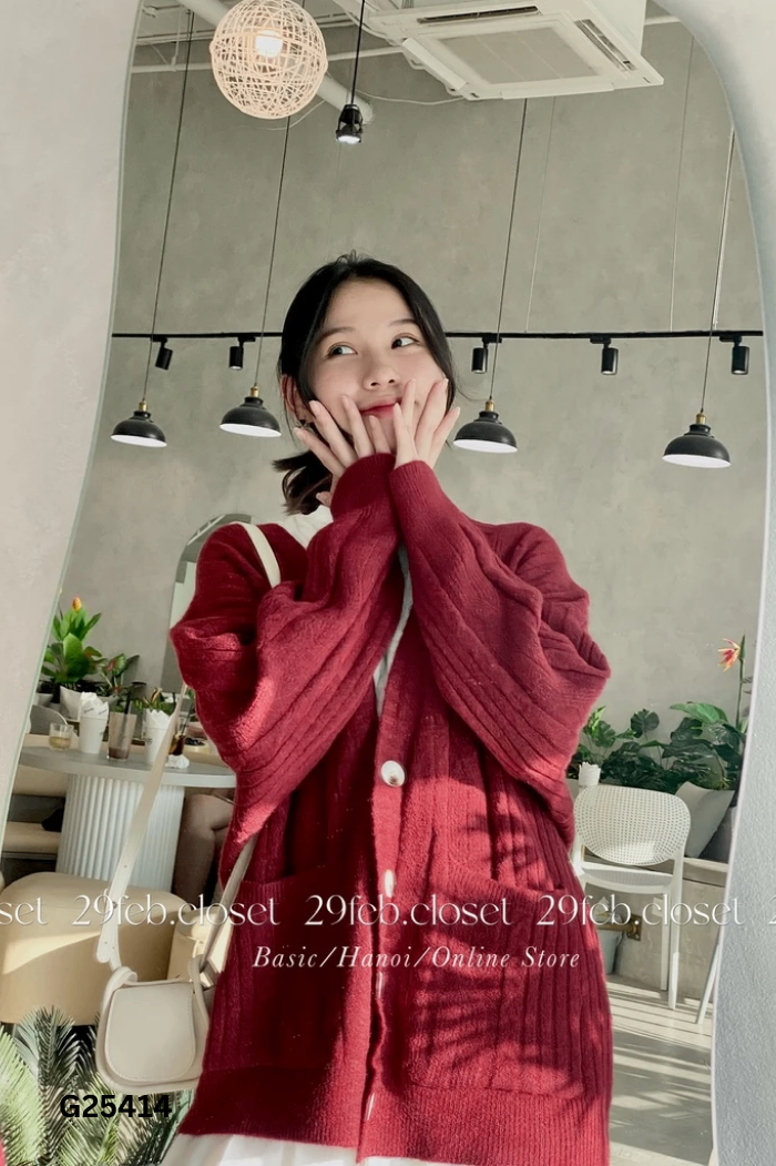 Cardigan len đỏ trơn